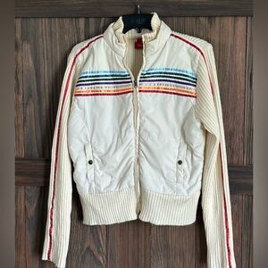Vintage Retro 70s/80s Style Jacket – Cream with Rainbow‎ Stripes Junior XL